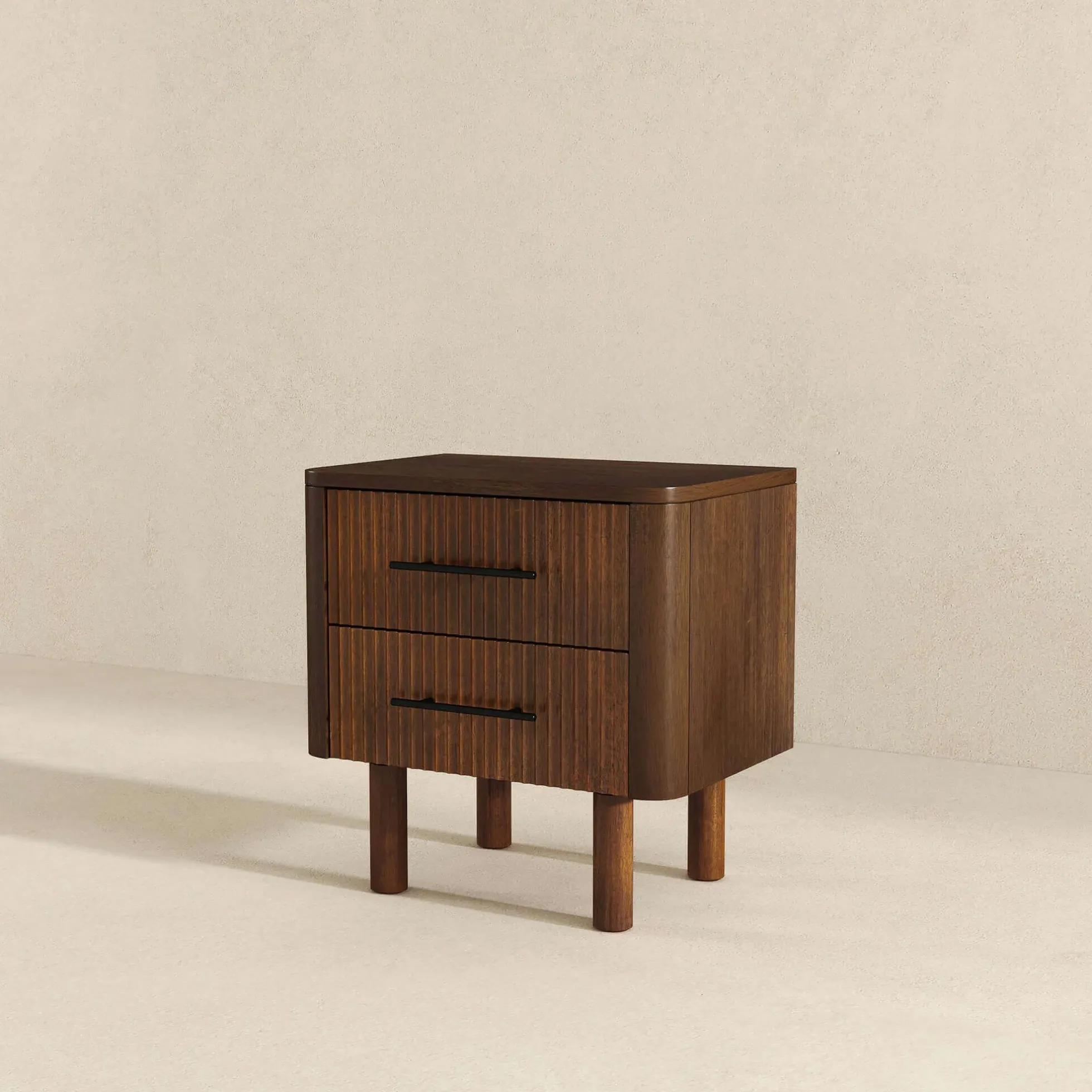 Logan Mid Century Modern Reeded Nightstand with 2 Drawers