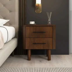 Logan Mid Century Modern Reeded Nightstand with 2 Drawers