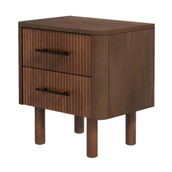 Logan Mid Century Modern Reeded Nightstand with 2 Drawers