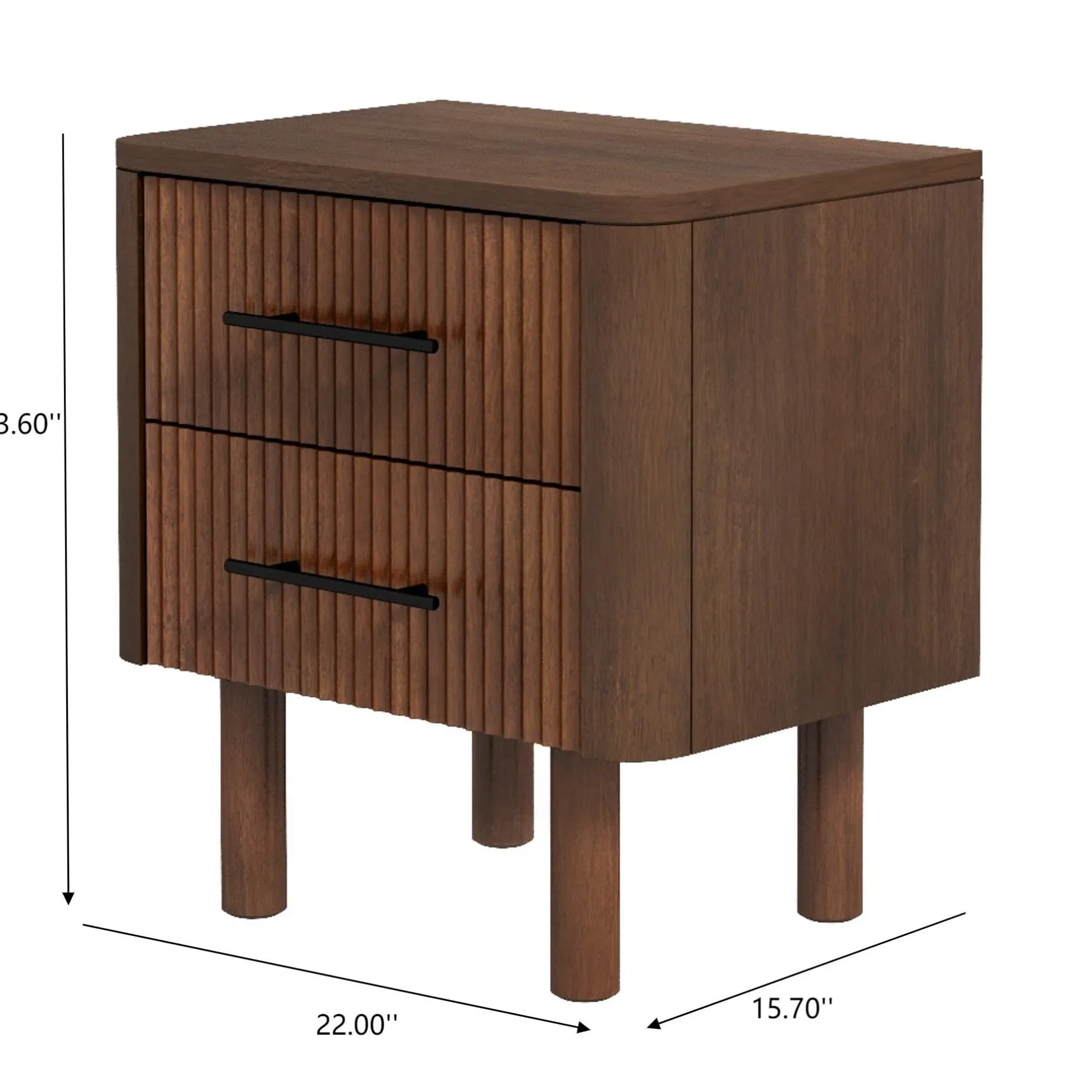 Logan Mid Century Modern Reeded Nightstand with 2 Drawers