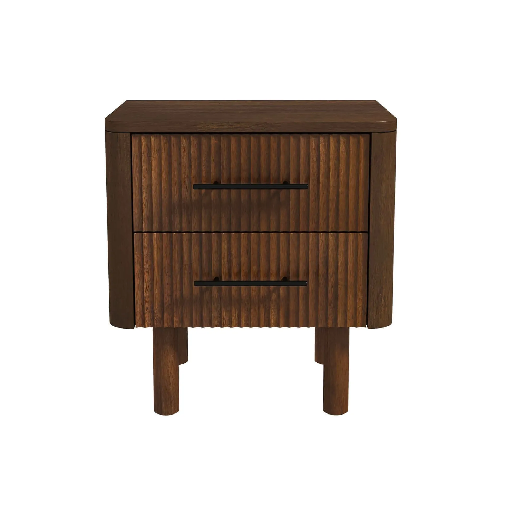 Logan Mid Century Modern Reeded Nightstand with 2 Drawers