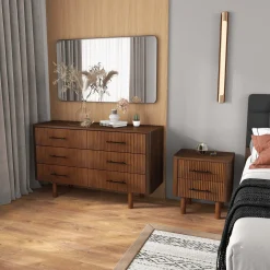 Logan Mid Century Modern Reeded Nightstand with 2 Drawers
