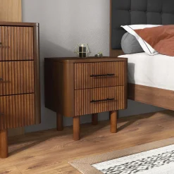 Logan Mid Century Modern Reeded Nightstand with 2 Drawers