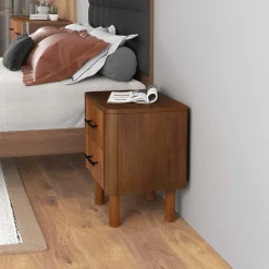 Logan Mid Century Modern Reeded Nightstand with 2 Drawers