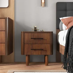 Logan Mid Century Modern Reeded Nightstand with 2 Drawers