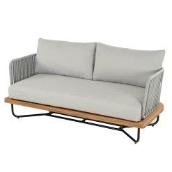 Lucca Outdoor 4 Piece Acacia Wood & Rope Woven Sofa Conversation Set