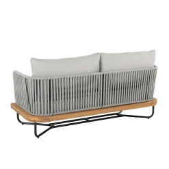 Lucca Outdoor 4 Piece Acacia Wood & Rope Woven Sofa Conversation Set