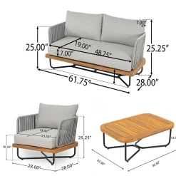Lucca Outdoor 4 Piece Acacia Wood & Rope Woven Sofa Conversation Set