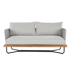 Lucca Outdoor 4 Piece Acacia Wood & Rope Woven Sofa Conversation Set