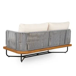 Lucca Outdoor Acacia Wood Rope Woven Sofa Sectional Modular Set