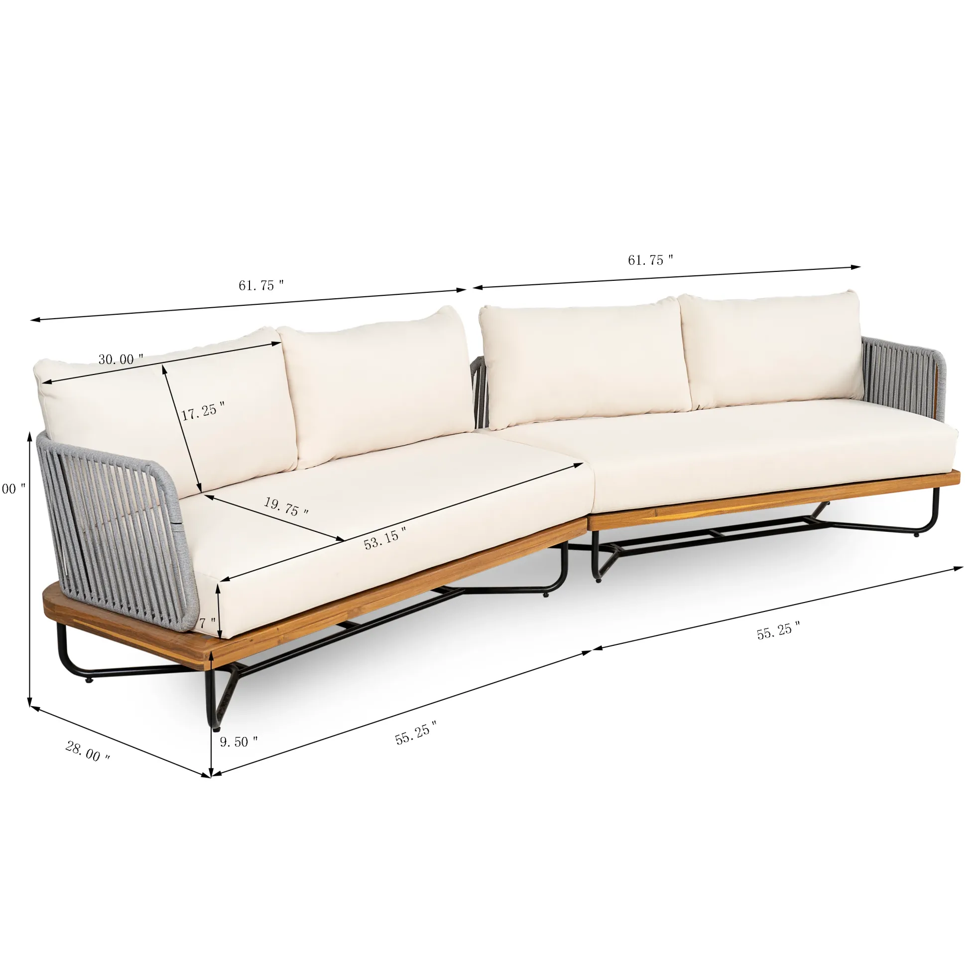 Lucca Outdoor Acacia Wood Rope Woven Sofa Sectional Modular Set