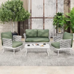 Mariano Outdoor Patio Steel 4-Pieces Loveseat Conversation Set