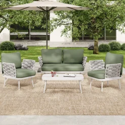 Mariano Outdoor Patio Steel 4-Pieces Loveseat Conversation Set