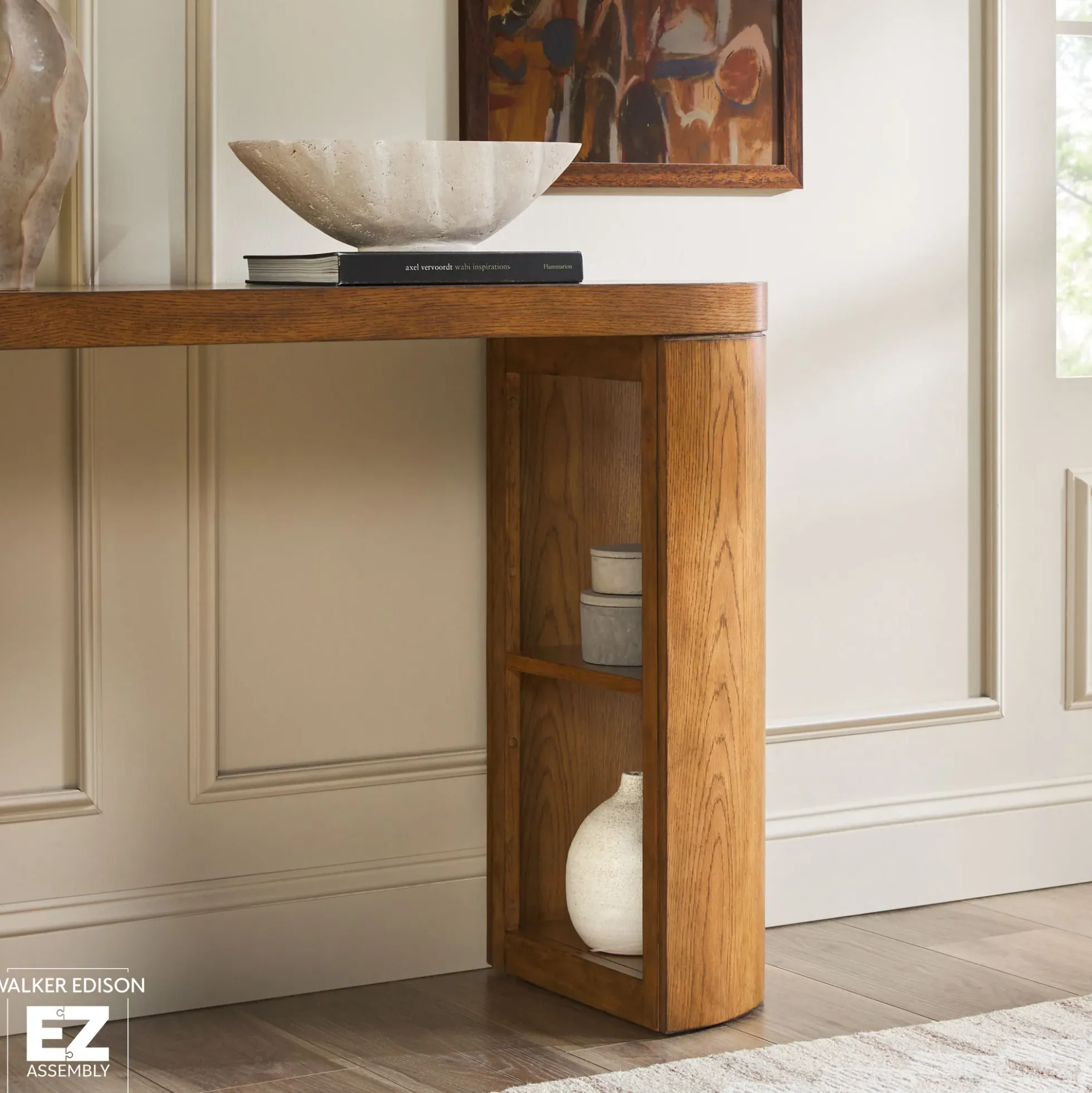 Maya 48" Modern Easy Assembly Oak Wood Veneer Console Entry Table with Storage