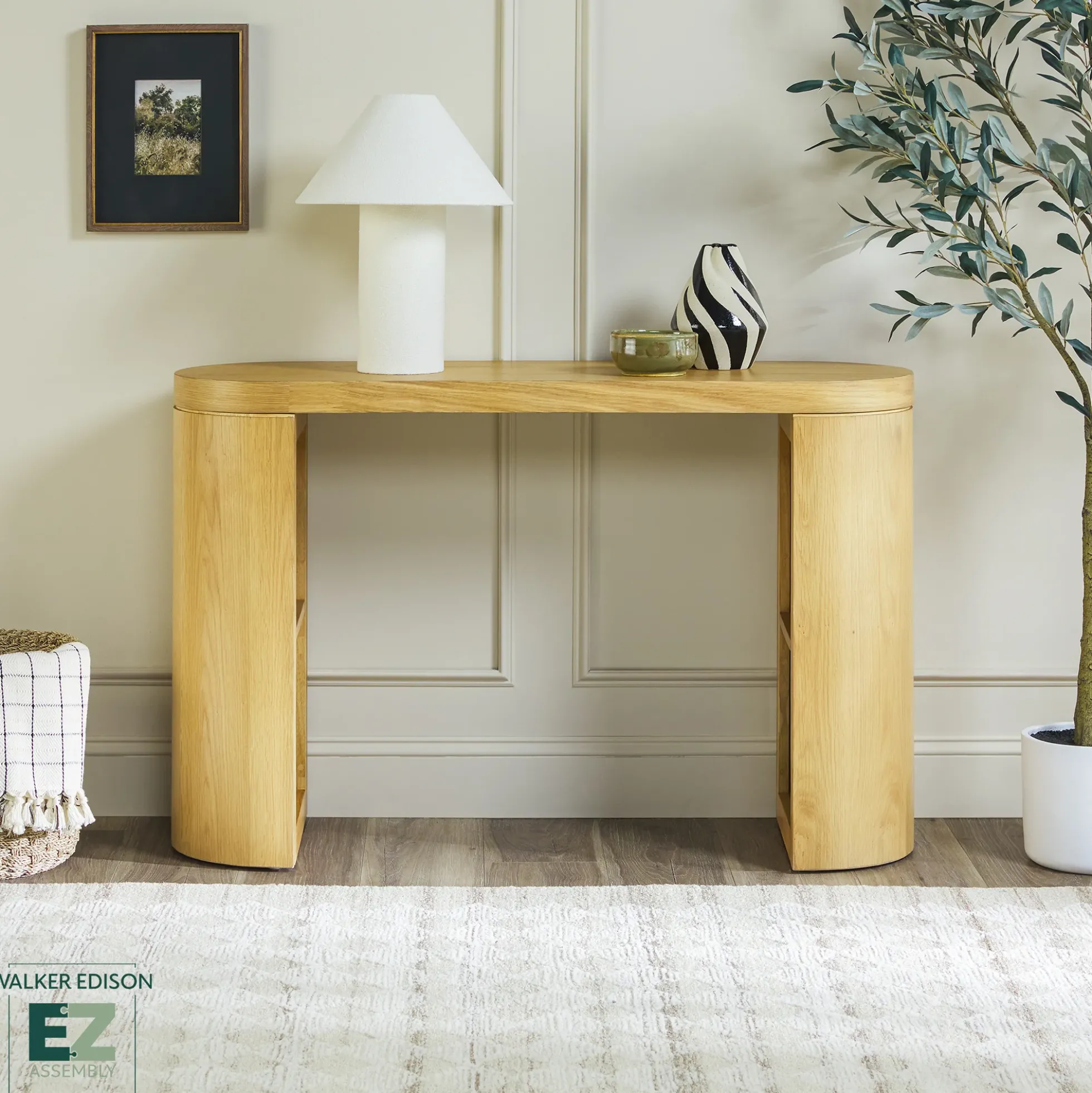 Maya 48" Modern Easy Assembly Oak Wood Veneer Console Entry Table with Storage