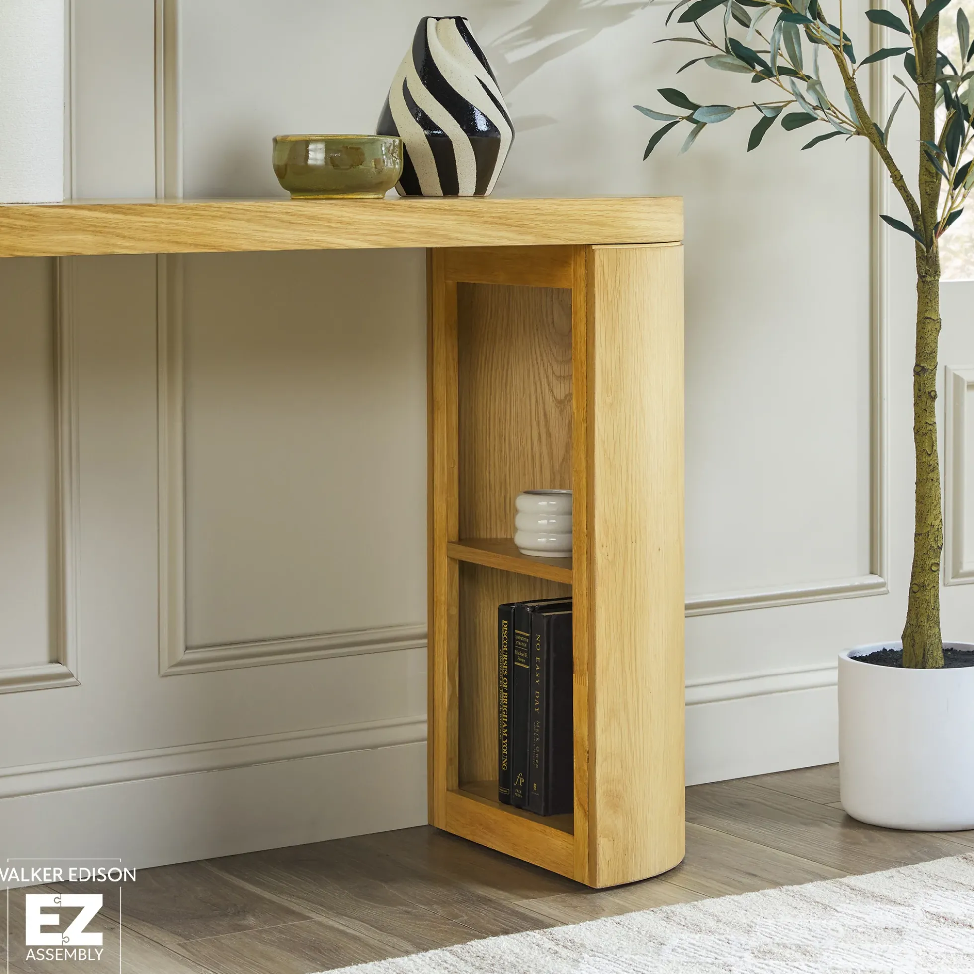 Maya 48" Modern Easy Assembly Oak Wood Veneer Console Entry Table with Storage