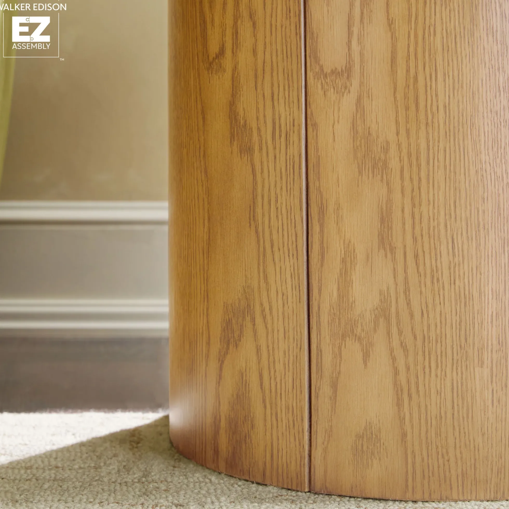 Maya 18" Modern Easy Assembly Round Oak Wood Veneer Side Table with Storage