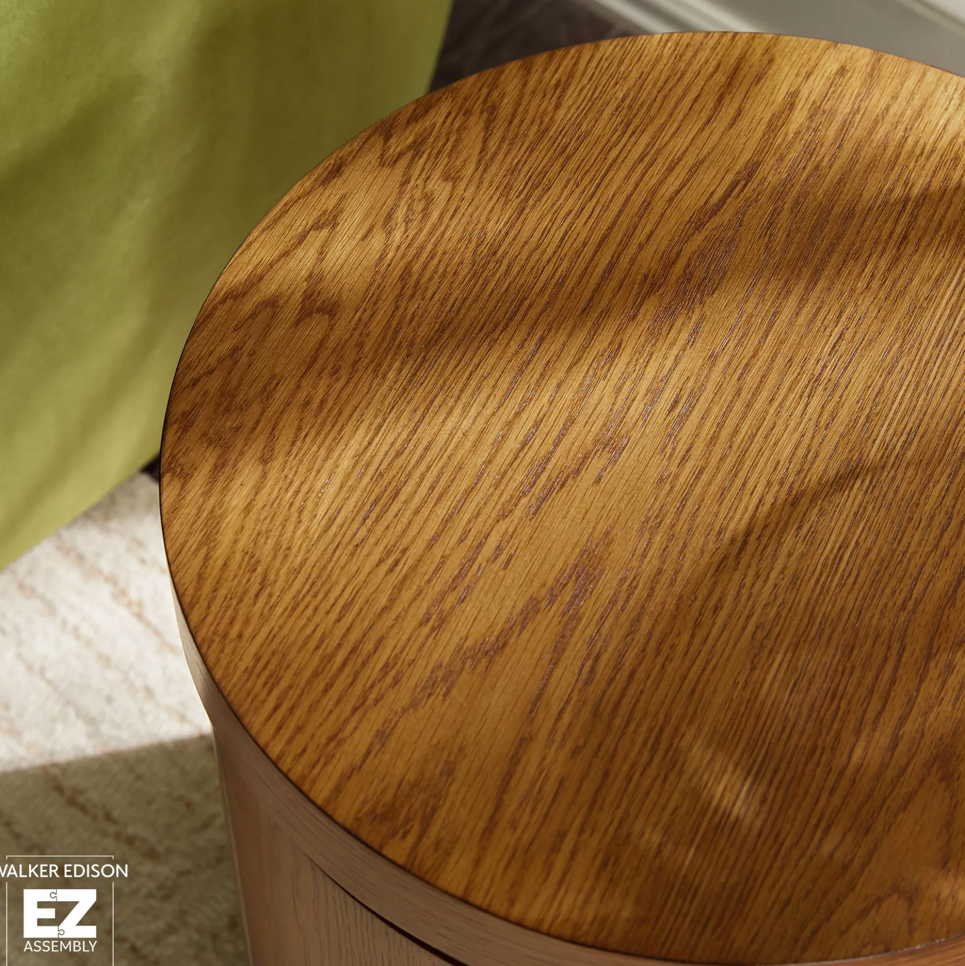 Maya 18" Modern Easy Assembly Round Oak Wood Veneer Side Table with Storage