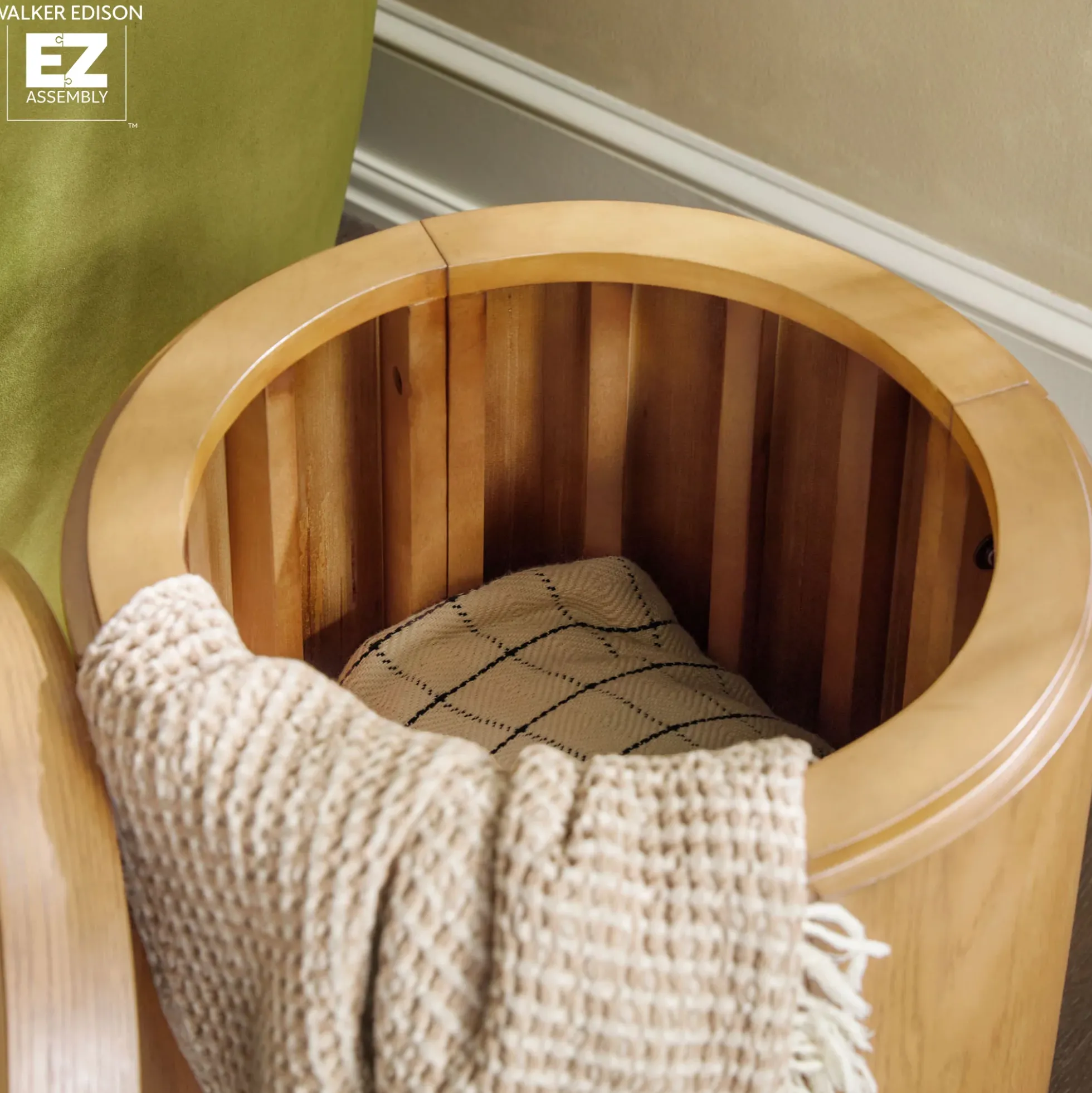 Maya 18" Modern Easy Assembly Round Oak Wood Veneer Side Table with Storage
