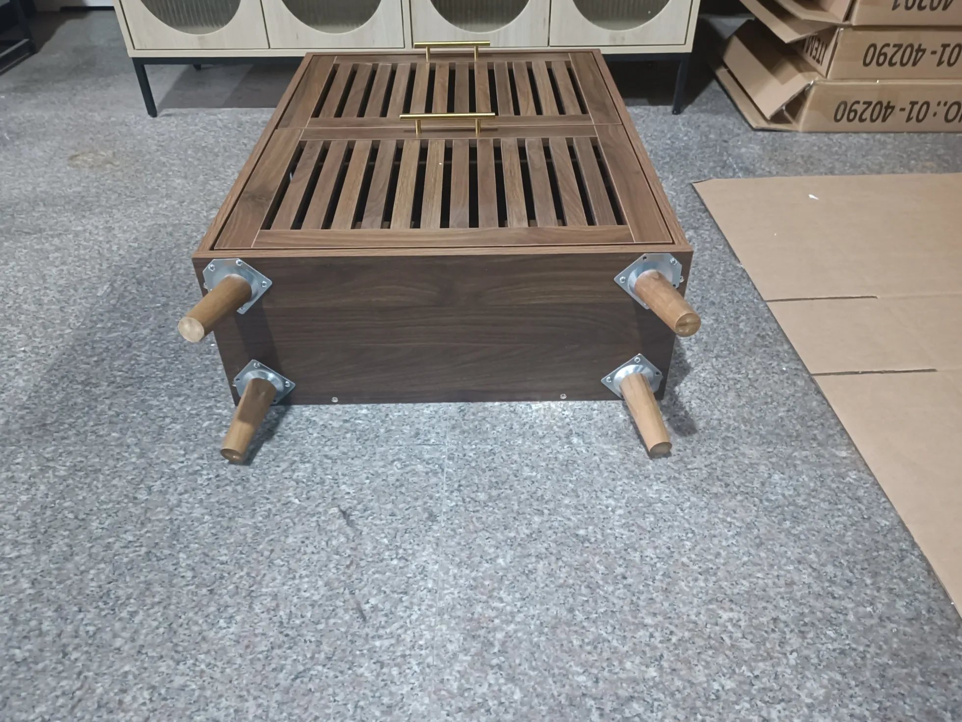 Medieval Modern Walnut Shoe Rack Entryway Cabinet