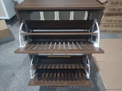 Medieval Modern Walnut Shoe Rack Entryway Cabinet