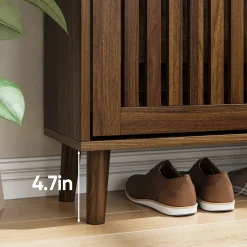 Medieval Modern Walnut Shoe Rack Entryway Cabinet