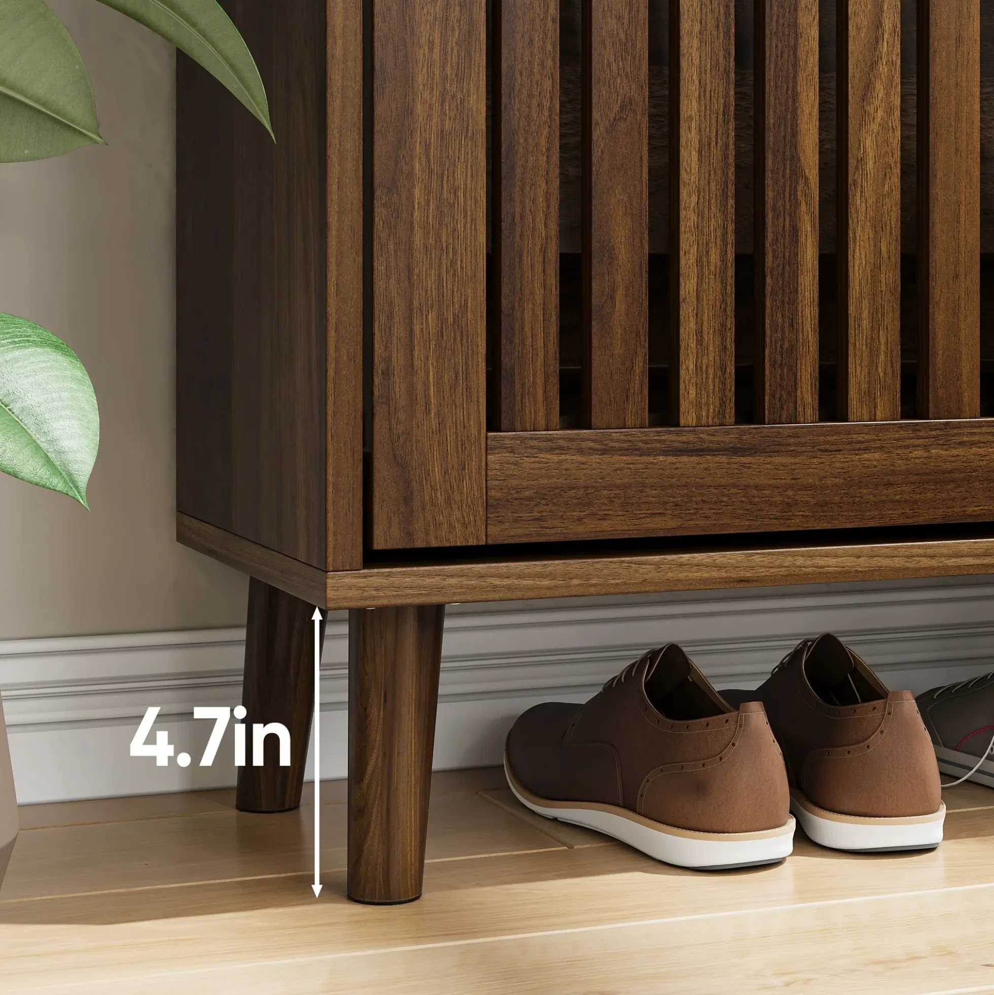 Medieval Modern Walnut Shoe Rack Entryway Cabinet