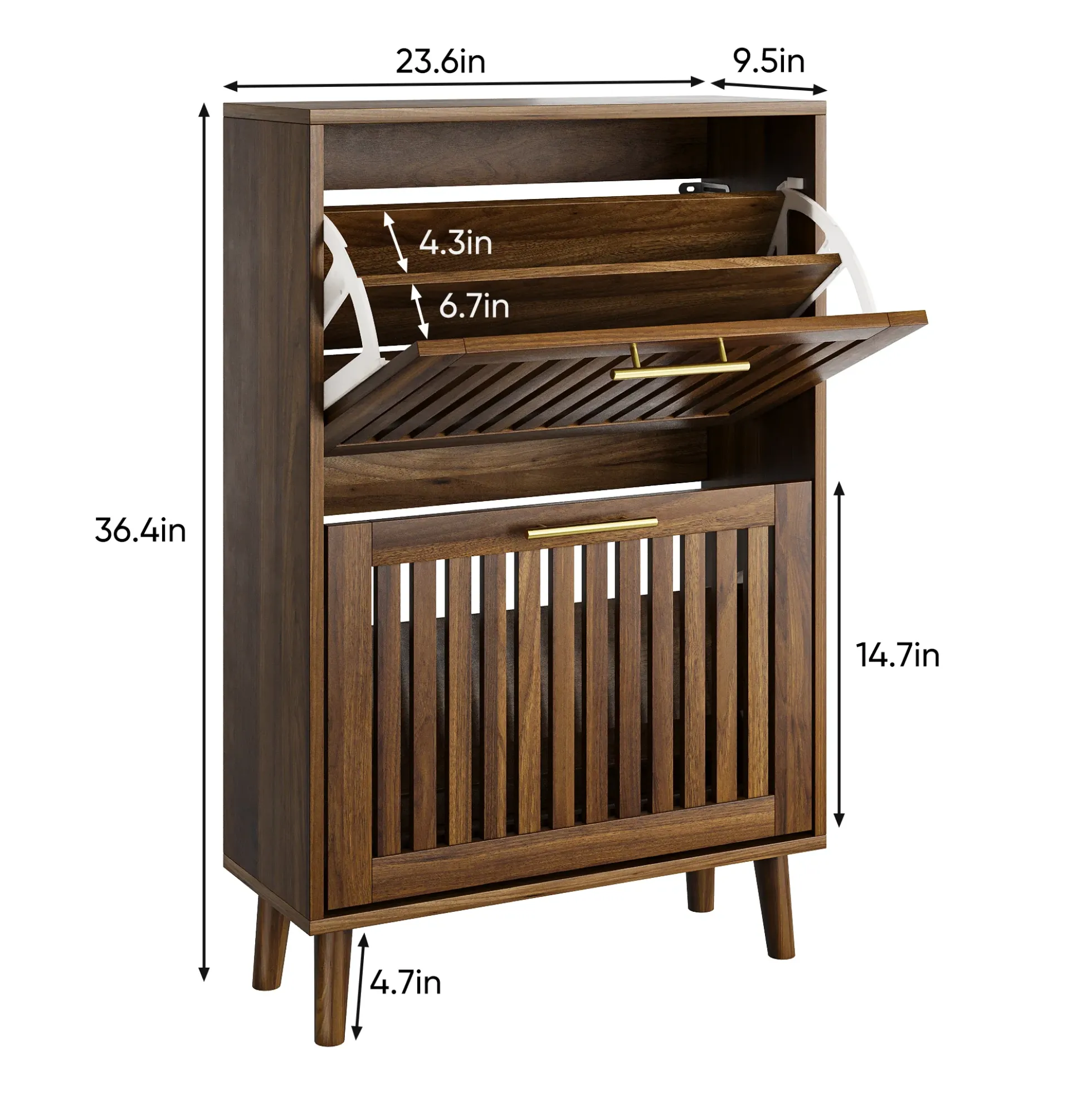 Medieval Modern Walnut Shoe Rack Entryway Cabinet