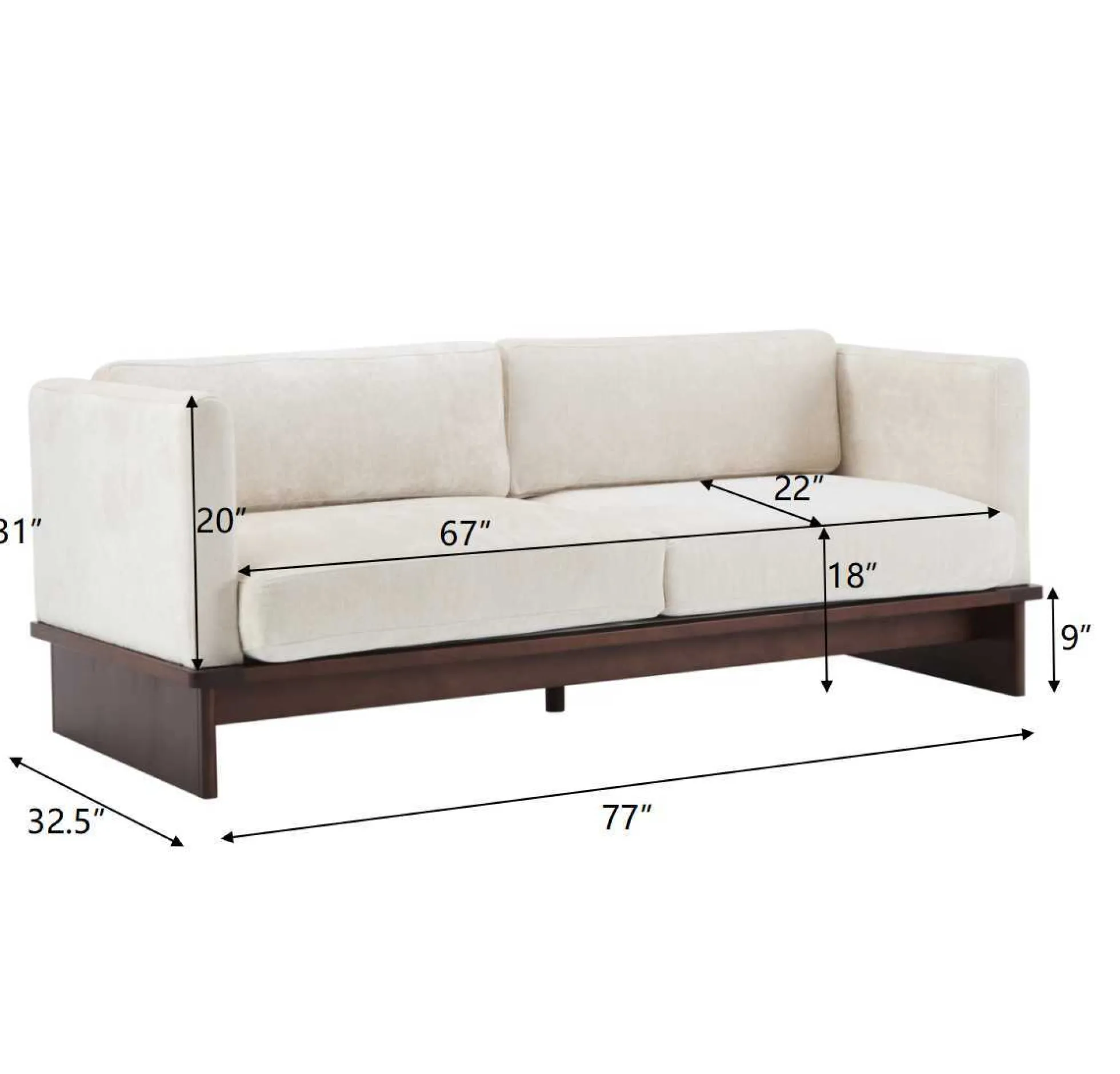 Mid Century Boucle Sofa with Solid Wood Base