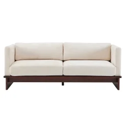 Mid Century Boucle Sofa with Solid Wood Base