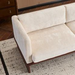 Mid Century Boucle Sofa with Solid Wood Base