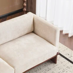 Mid Century Boucle Sofa with Solid Wood Base