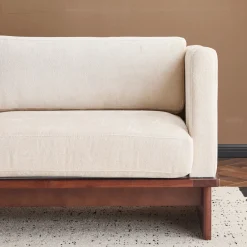 Mid Century Boucle Sofa with Solid Wood Base