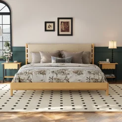 Mid Century Modern Upholstered Headboard Bedframe