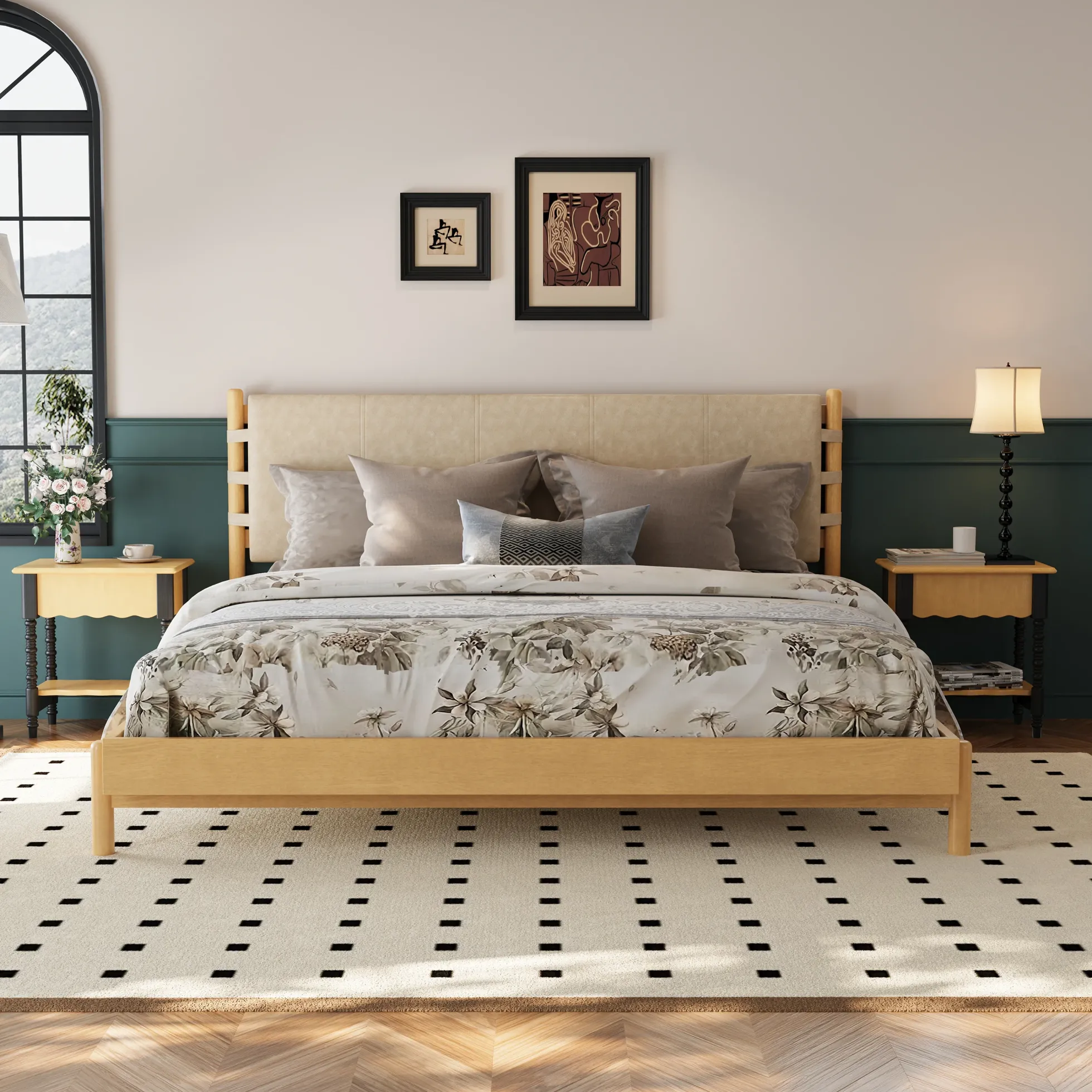 Mid Century Modern Upholstered Headboard Bedframe
