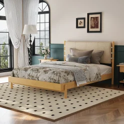 Mid Century Modern Upholstered Headboard Bedframe