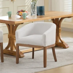 Mid Century Modern Upholstered Linen Barrel Dining Chairs