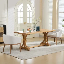 Mid Century Modern Upholstered Linen Barrel Dining Chairs