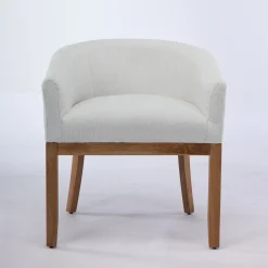 Mid Century Modern Upholstered Linen Barrel Dining Chairs