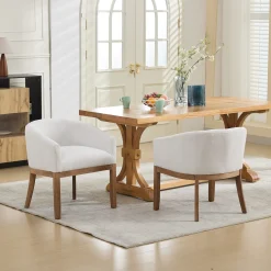 Mid Century Modern Upholstered Linen Barrel Dining Chairs