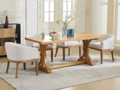 Mid Century Modern Upholstered Linen Barrel Dining Chairs