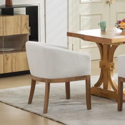 Mid Century Modern Upholstered Linen Barrel Dining Chairs