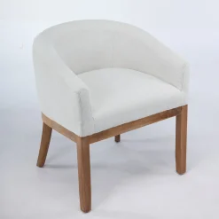 Mid Century Modern Upholstered Linen Barrel Dining Chairs