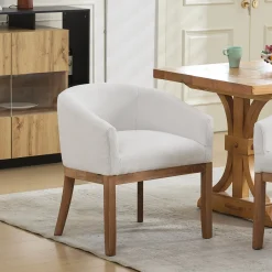 Mid Century Modern Upholstered Linen Barrel Dining Chairs
