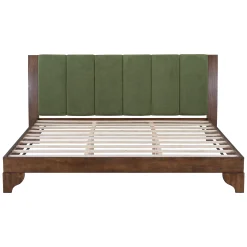 Mid Century Modern Wood and Upholstered Bedframe