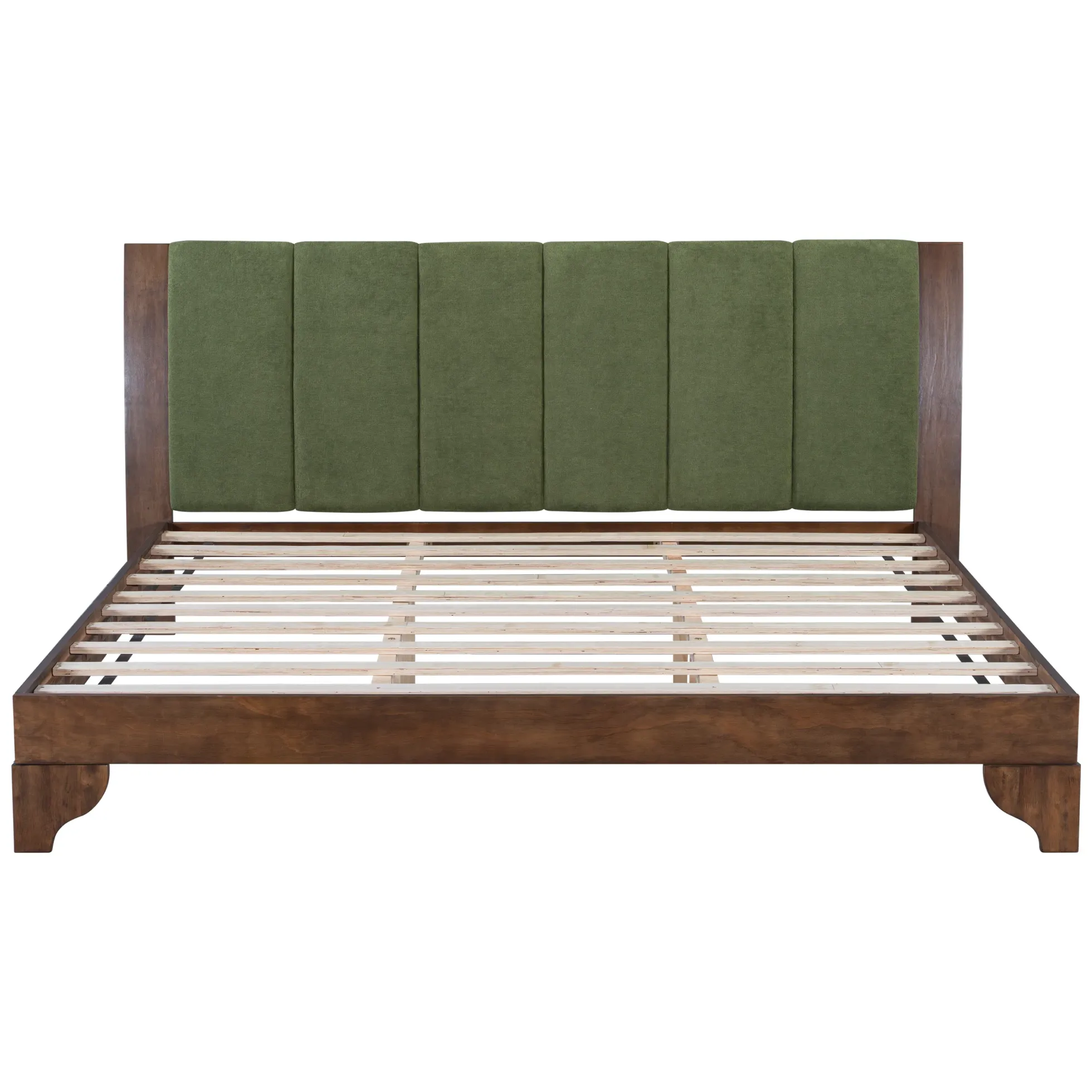Mid Century Modern Wood and Upholstered Bedframe