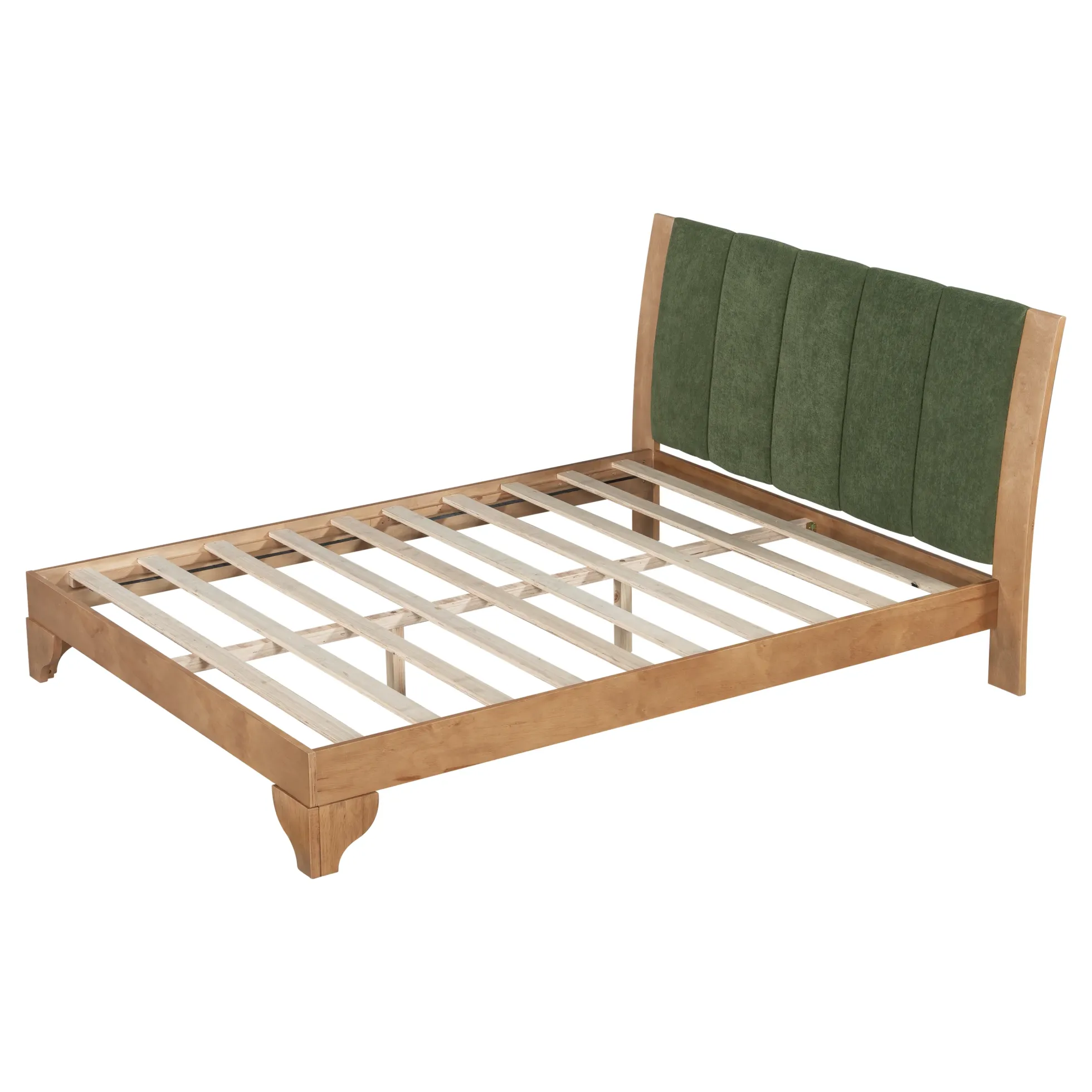 Mid Century Modern Wood and Upholstered Bedframe