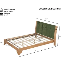 Mid Century Modern Wood and Upholstered Bedframe