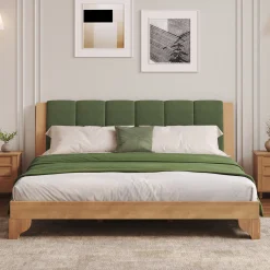 Mid Century Modern Wood and Upholstered Bedframe