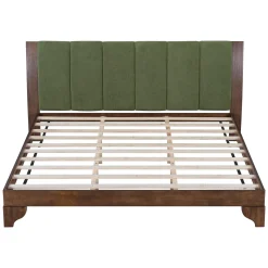 Mid Century Modern Wood and Upholstered Bedframe